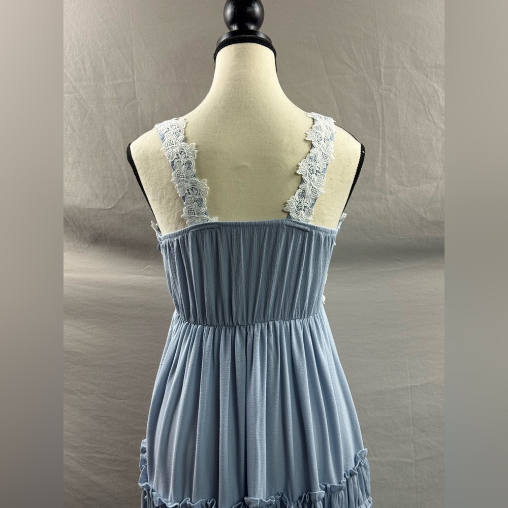 Boho Lace A-Line Flounce Hem Dress Blue - Picture 12 of 12